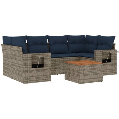 7-teiliges Gartensofa-Set mit Kissen, grau, Polyrattan vidaXL