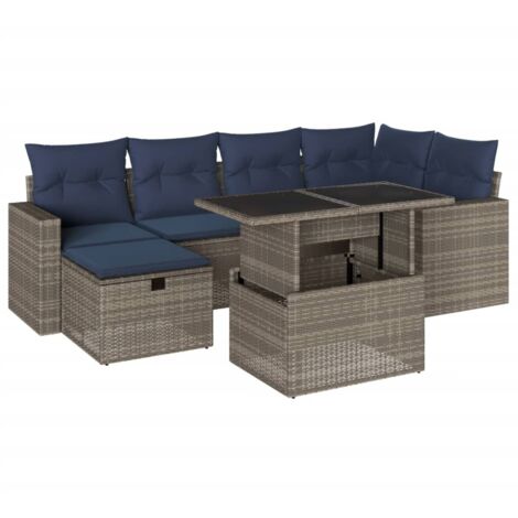 7-teiliges Gartensofa-Set mit Kissen, grau, Polyrattan vidaXL