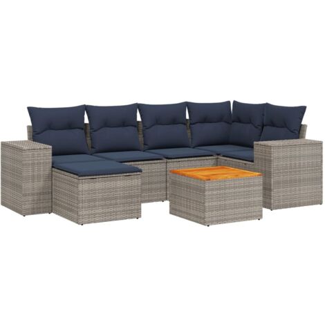 7-teiliges Gartensofa-Set mit Kissen, grau, Polyrattan vidaXL