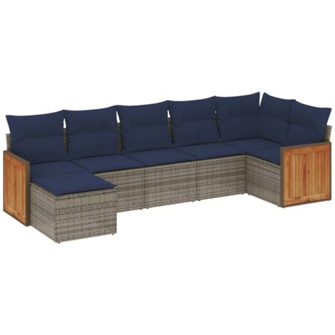 7-teiliges Gartensofa-Set mit Kissen, grau, Polyrattan vidaXL
