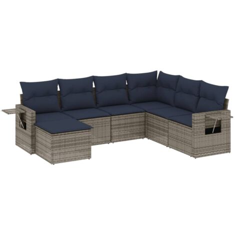 7-teiliges Gartensofa-Set mit Kissen, grau, Polyrattan vidaXL