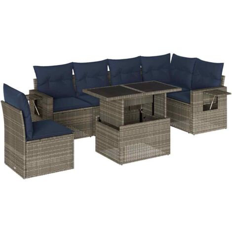 7-teiliges Gartensofa-Set mit Kissen, grau, Polyrattan vidaXL