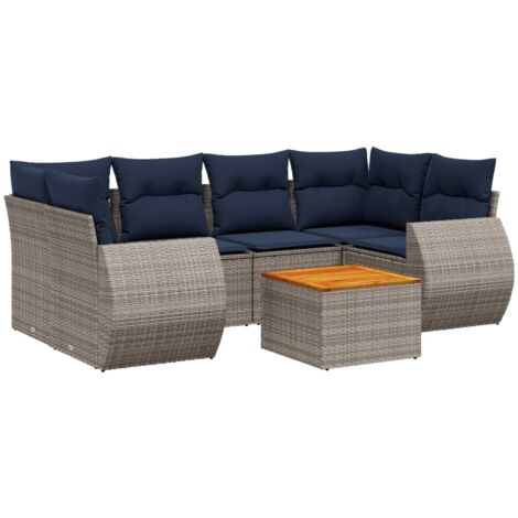 7-teiliges Gartensofa-Set mit Kissen, grau, Polyrattan vidaXL