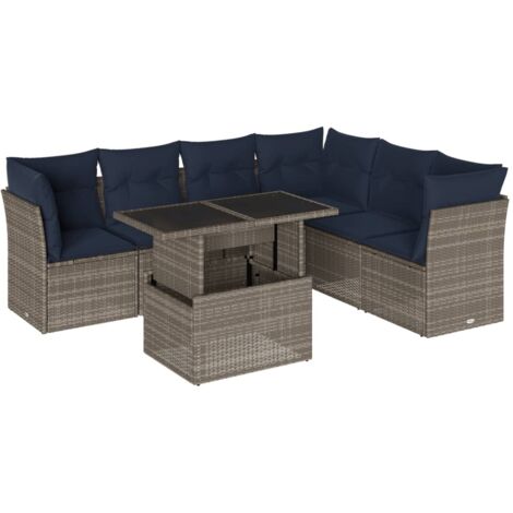 7-teiliges Gartensofa-Set mit Kissen, grau, Polyrattan vidaXL