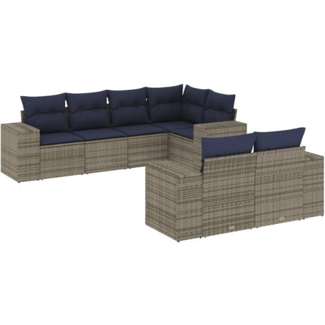 7-teiliges Gartensofa-Set mit Kissen, grau, Polyrattan vidaXL