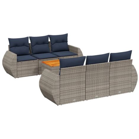 7-teiliges Gartensofa-Set mit Kissen, grau, Polyrattan vidaXL