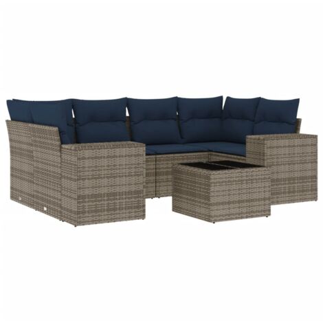 7-teiliges Gartensofa-Set mit Kissen, grau, Polyrattan vidaXL