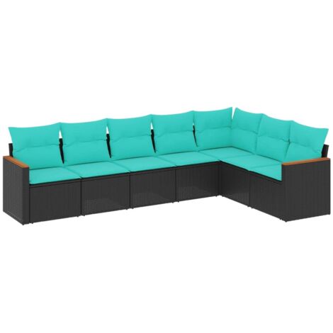 7-teiliges Gartensofa-Set mit Kissen, schwarzes Polyrattan vidaXL