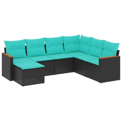 7-teiliges Gartensofa-Set mit Kissen, schwarzes Polyrattan vidaXL