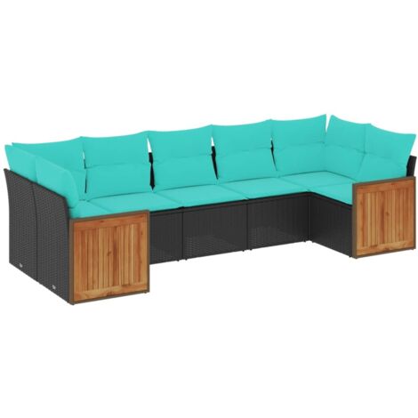 7-teiliges Gartensofa-Set mit Kissen, schwarzes Polyrattan vidaXL