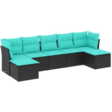 7-teiliges Gartensofa-Set mit Kissen, schwarzes Polyrattan vidaXL