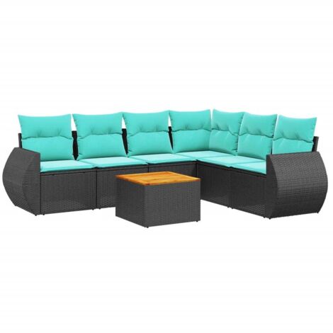 7-teiliges Gartensofa-Set mit Kissen, schwarzes Polyrattan vidaXL
