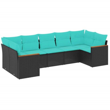 7-teiliges Gartensofa-Set mit Kissen, schwarzes Polyrattan vidaXL