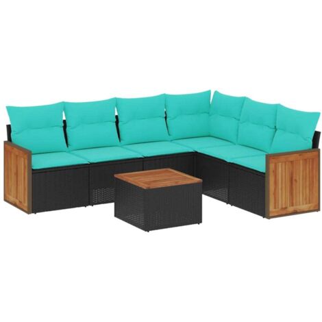 7-teiliges Gartensofa-Set mit Kissen, schwarzes Polyrattan vidaXL