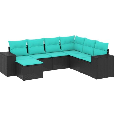 7-teiliges Gartensofa-Set mit Kissen, schwarzes Polyrattan vidaXL