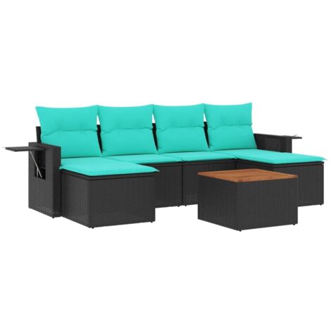 7-teiliges Gartensofa-Set mit Kissen, schwarzes Polyrattan vidaXL