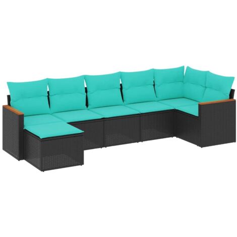 7-teiliges Gartensofa-Set mit Kissen, schwarzes Polyrattan vidaXL