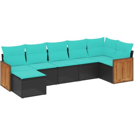 7-teiliges Gartensofa-Set mit Kissen, schwarzes Polyrattan vidaXL