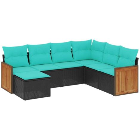 7-teiliges Gartensofa-Set mit Kissen, schwarzes Polyrattan vidaXL