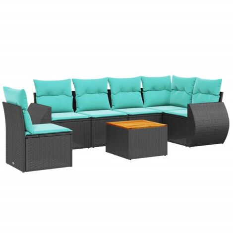 7-teiliges Gartensofa-Set mit Kissen, schwarzes Polyrattan vidaXL