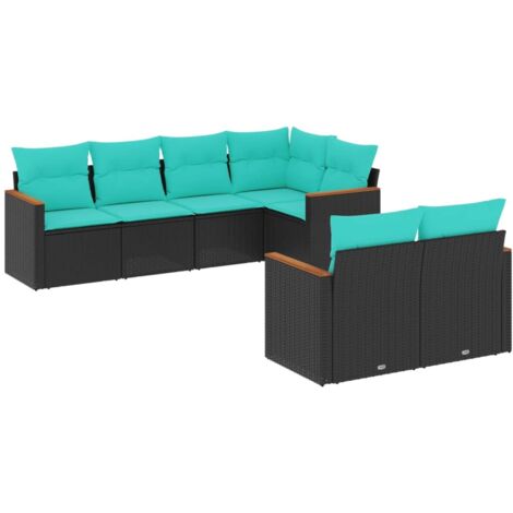 7-teiliges Gartensofa-Set mit Kissen, schwarzes Polyrattan vidaXL