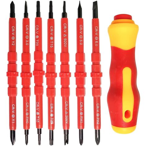 7-teiliges isoliertes Elektro-Schraubendreher-Set, multifunktional, 14-in-1, auswechselbare Legierung, Elektriker-Reparatur-Werkzeug-Set