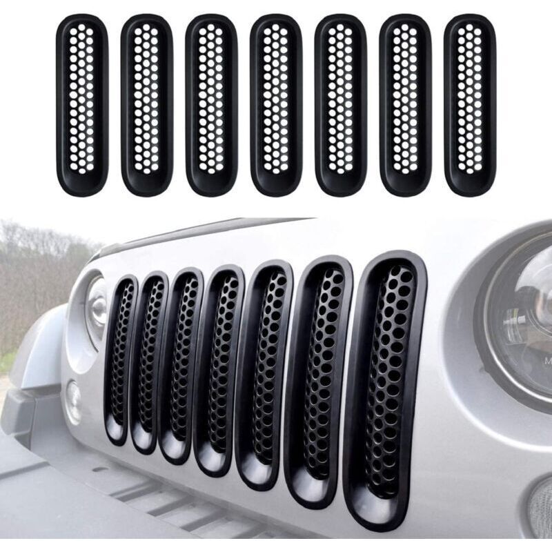 Image of 7-teiliges schwarzes Frontgrill-Set für Jeep Wrangler und Wrangler Unlimited 2007–2015