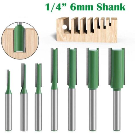 7-teiliges Set gerader Fräser mit 6-mm-Schaft, Hartmetall-Holzbearbeitungswerkzeug, ein-/zweischneidiger gerader Fräser