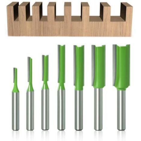 7-teiliges Set gerader Fräser mit 6-mm-Schaft, Hartmetall-Holzbearbeitungswerkzeug, Set ein-/zweischneidiger gerader Fräser, 3 mm, 4 mm, 5 mm, 6 mm, 8 mm, 10 mm, 12 mm