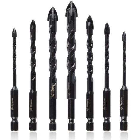 7-teiliges Set Hartmetall-Spiralbohrer 3–12 mm, 1/4 Zoll Sechskantschaft, Steinbohrer, Kreuzbohrer