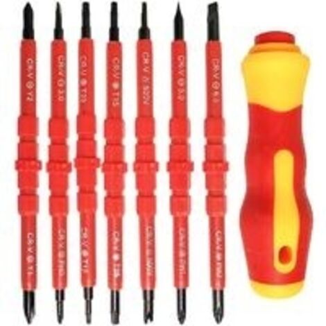 7-teiliges Set isolierter Elektroschraubendreher, multifunktionales 14-in-1 Elektriker-Reparaturwerkzeugset mit austauschbaren Bits aus einer Legierung