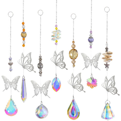 7-teiliges Set Kristall-Sonnenfänger Schmetterling Sonnenfänger Bunte Kristall-Kronleuchter-Anhänger Kolibri-Wandbehang Baum-Fenster-Prismen-Ornament