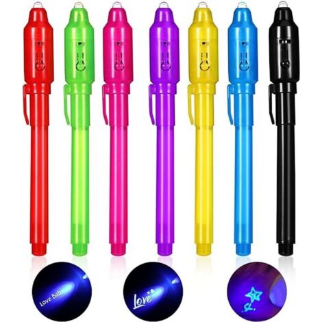 7-teiliges Set unsichtbarer Tintenstifte mit UV-Licht, Spionagestifte zum Schreiben geheimer Nachrichten – Geburtstagsgeschenk für Kinder
