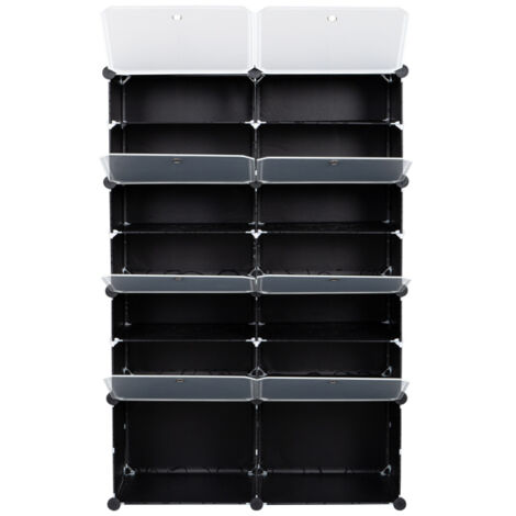 7-Tier Portable 28 Pair Schuhregal Schuhschrank Organizer 14 Grids Tower Shelf Storage Cabinet Stand Expandable for Heels, Boots, Slippers, Black