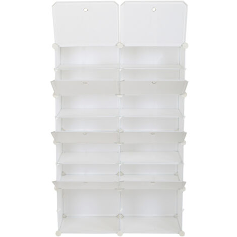 7-Tier Portable 28 Pair Schuhregal Schuhschrank Organizer 14 Grids Tower Shelf Storage Cabinet Stand Expandable for Heels, Boots, Slippers, White