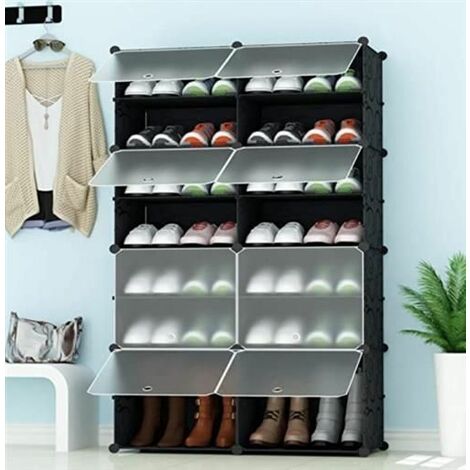 7 tier portable 28 paires de rangement de chaussures 14 étagères de tour rangement extensible talons, bottes, pantoufles - Blanc - Blanc