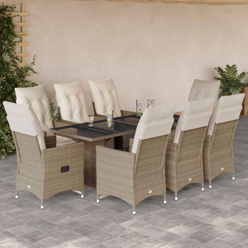 9-tlg. Garten-bistro-set Mit Kissen Beige Poly Rattan Vidaxl