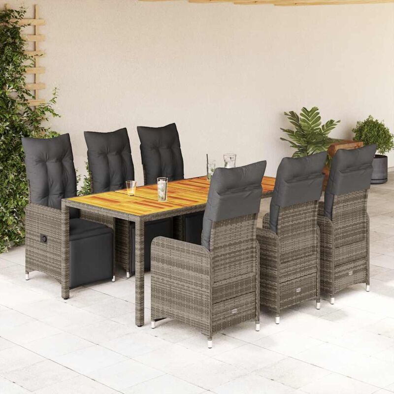7-tlg. Garten-bistro-set Mit Kissen Grau Poly Rattan Vidaxl