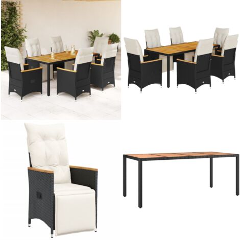 7-tlg. Garten-Bistro-Set mit Kissen Schwarz Poly Rattan - Gartenmöbel - Lounge Sessel - Outdoor Möbel - Rattan Gartenmöbel - Esstisch - Home & Living