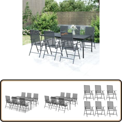 7-tlg. Garten-Essgruppe Anthrazit Stahl - Gartenmöbel - Essgruppen - Gartentisch - Gartenstühle - Stahleinrichtung