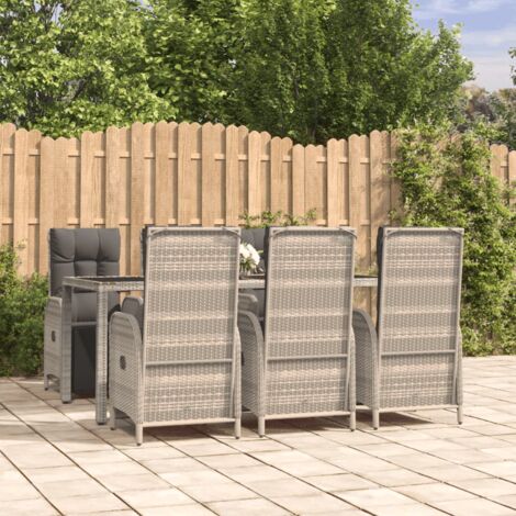 7-tlg. Garten-Essgruppe Gartenmöbel Set Terrassen/Balkon/Outdoor-Essgruppe mit Kissen Grau Poly Rattan ETHJ356956 BonneVie