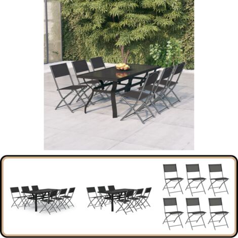 7-tlg. Garten-Essgruppe Grau und Schwarz - Outdoor Möbel - Gartentisch - Gartenstuhl - Essgruppe - Terrassenmöbel