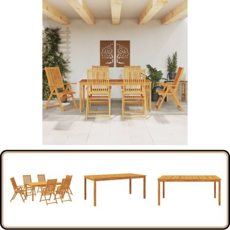 7-tlg. Garten-Essgruppe Massivholz Akazie - Gartenmöbel - Esstisch - Gartenstuhl - Akazienholz - Gartenset