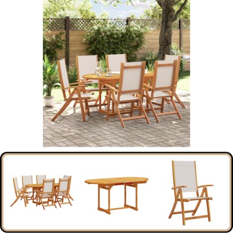 7-tlg. Garten-Essgruppe Massivholz Akazie und Textilene - Gartenmöbel - Essgruppe - Holztisch - Akasienholz - Gartenstuhl