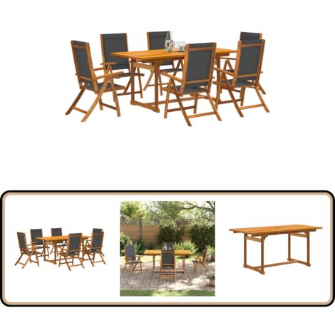 7-tlg. Garten-Essgruppe Massivholz Akazie und Textilene - Holz Gartenset - Akaziengartenmöbel - Gartenstühle - Gartentisch - Essgruppe