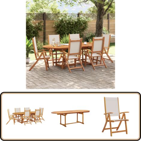 7-tlg. Garten-Essgruppe Massivholz Akazie und Textilene - Holz Gartenset - Akaziengartenmöbel - Gartenstühle - Gartentisch - Essgruppe