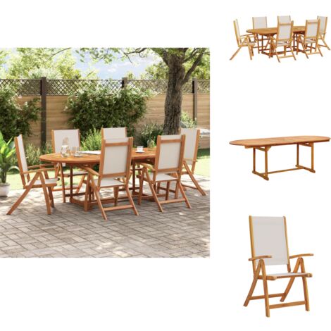 7-tlg. Garten-Essgruppe Massivholz Akazie und Textilene - Holz Gartenset - Akaziengartenmöbel - Gartenstühle - Gartentisch - Essgruppe
