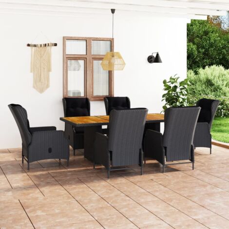 7-tlg. Garten-Essgruppe mit Auflagen Poly Rattan Dunkelgrau vidaXL