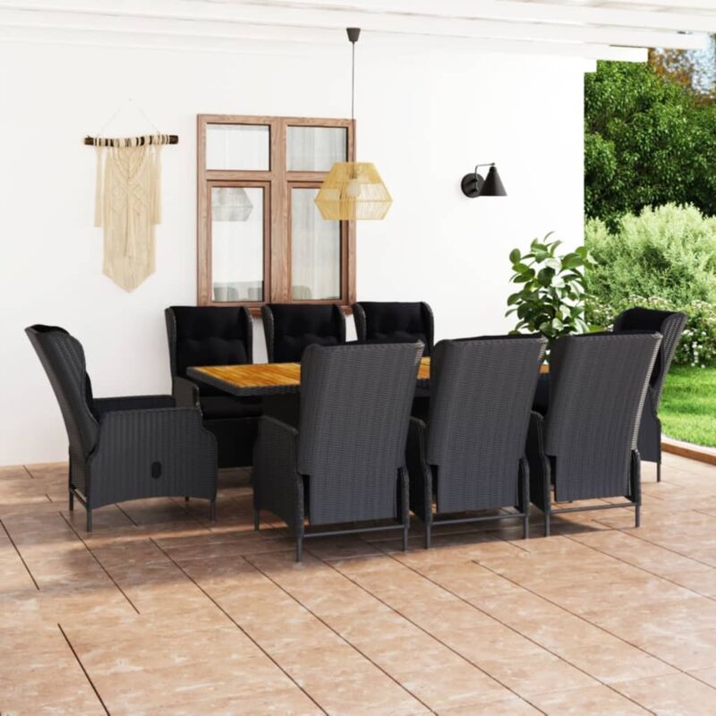 9-tlg. Garten-essgruppe Mit Auflagen Poly Rattan Dunkelgrau Vidaxl