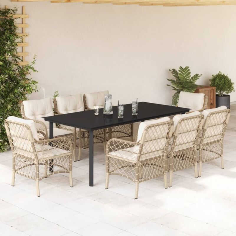 9-tlg. Garten-essgruppe Mit Kissen Beige Poly Rattan Vidaxl